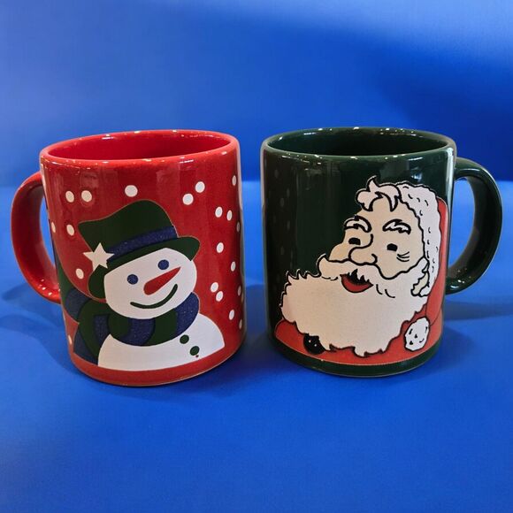 Rare Santa Claus Waechtersbach Vintage Green Christmas Mug & Holiday Red Snowman - Picture 12 of 12